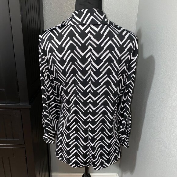 Notations Blazer Womens Medium Black White Office Open Front Monochrome Artsy - Picture 8 of 10